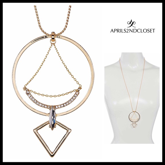 LONG PAVE CRYSTAL PENDANT STATEMENT NECKLACE - Picture 7 of 7